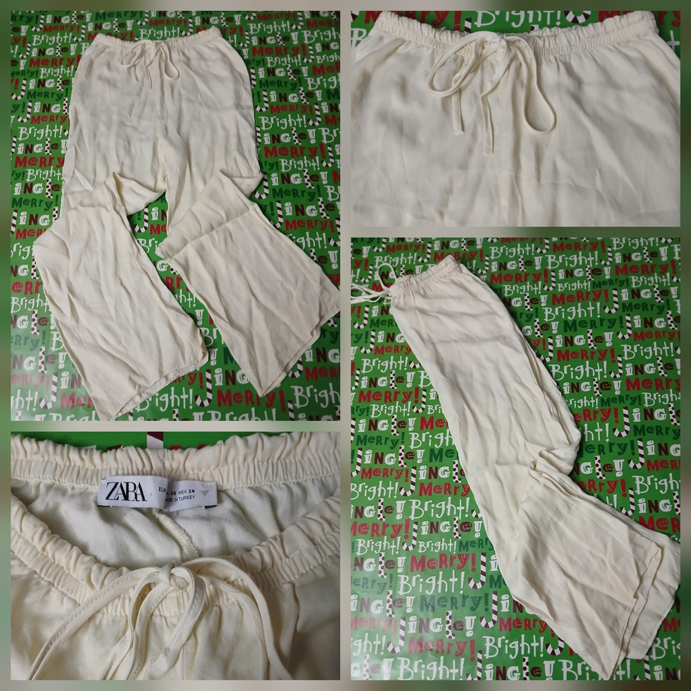 Zara SILK CREAM Relaxed Pants Size XS EUC